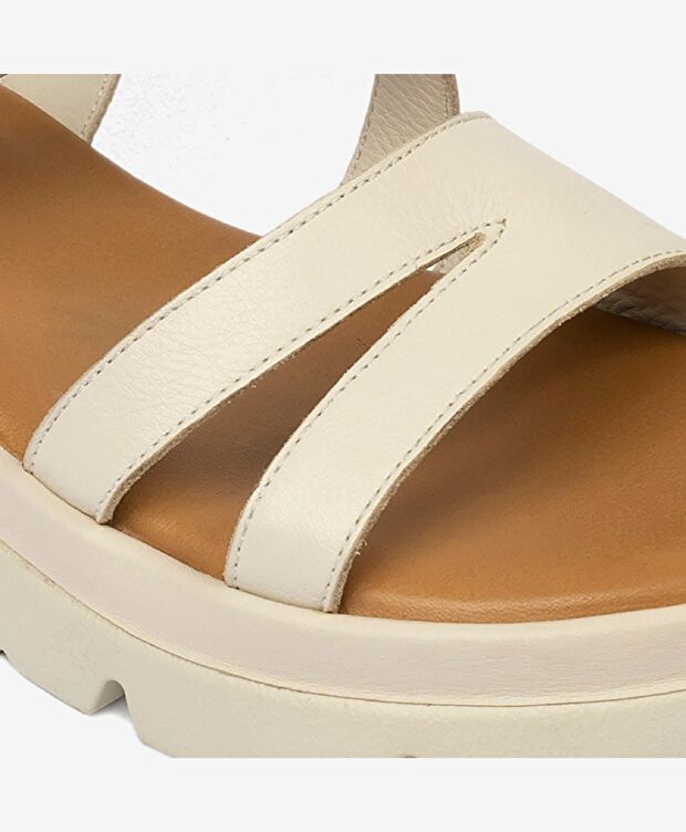 Kadın Bej Hakiki Deri Sandalet - 7