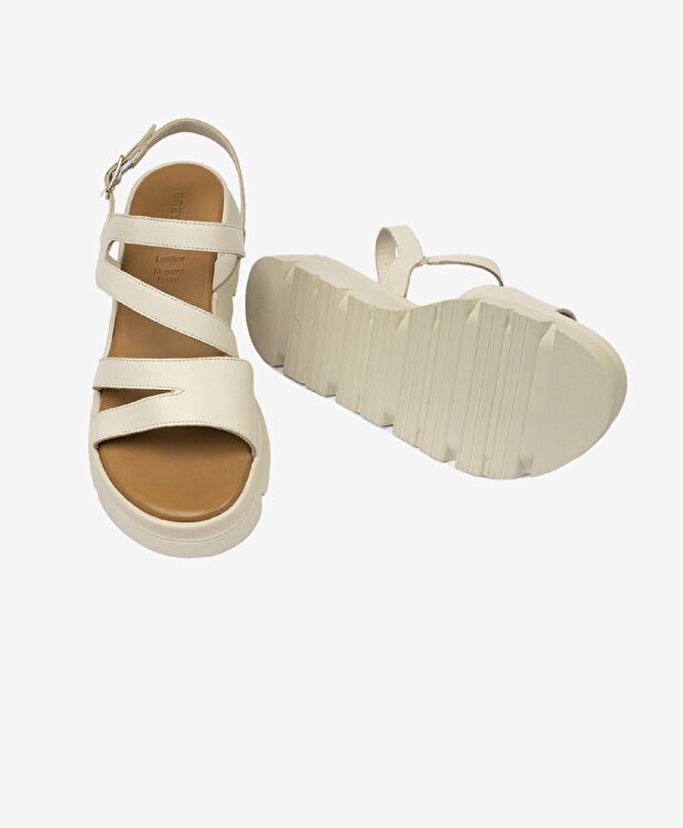 Kadın Bej Hakiki Deri Sandalet - 8