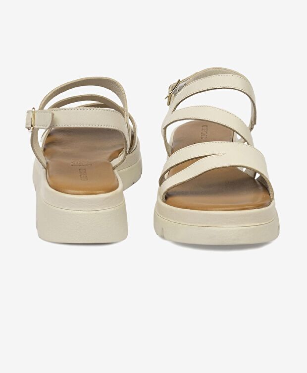 Kadın Bej Hakiki Deri Sandalet - 9