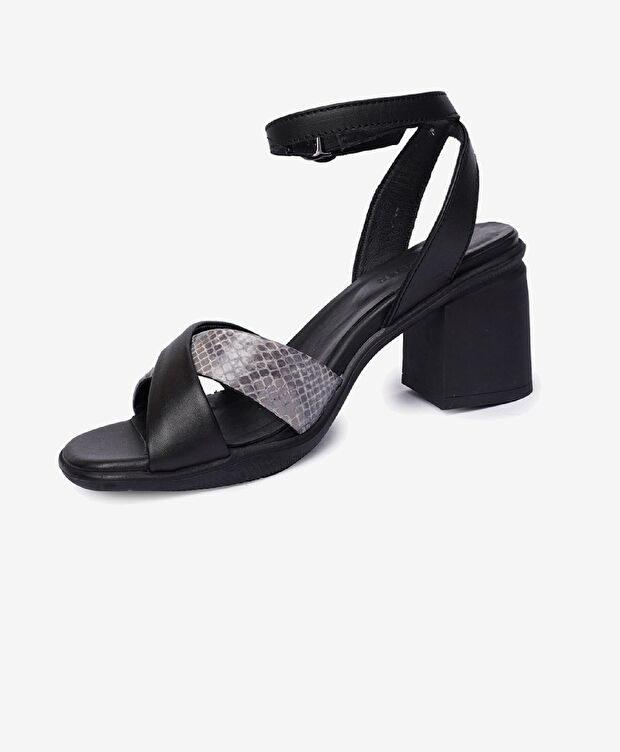 Kadın Siyah Hakiki Deri Topuklu Sandalet - 3