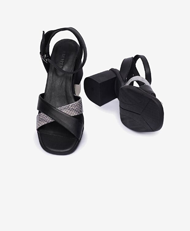 Kadın Siyah Hakiki Deri Topuklu Sandalet - 6