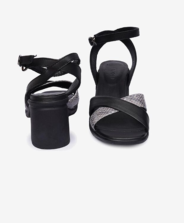 Kadın Siyah Hakiki Deri Topuklu Sandalet - 7
