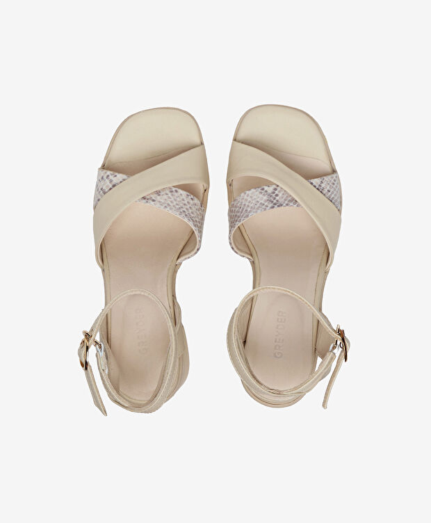 Kadın Bej Hakiki Deri Topuklu Sandalet - 5