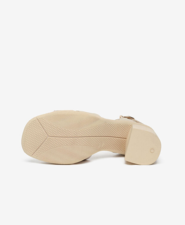 Kadın Bej Hakiki Deri Topuklu Sandalet - 6