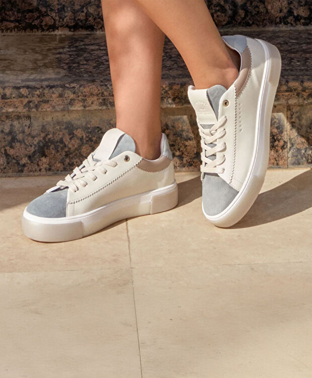 Kadın Beyaz Mavi Hakiki Deri Sneaker Ayakkabı - 11
