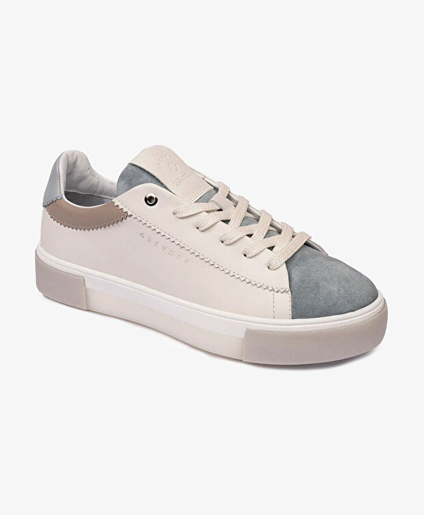 Kadın Beyaz Mavi Hakiki Deri Sneaker Ayakkabı - 2