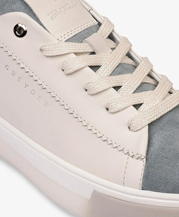 Kadın Beyaz Mavi Hakiki Deri Sneaker Ayakkabı - 5