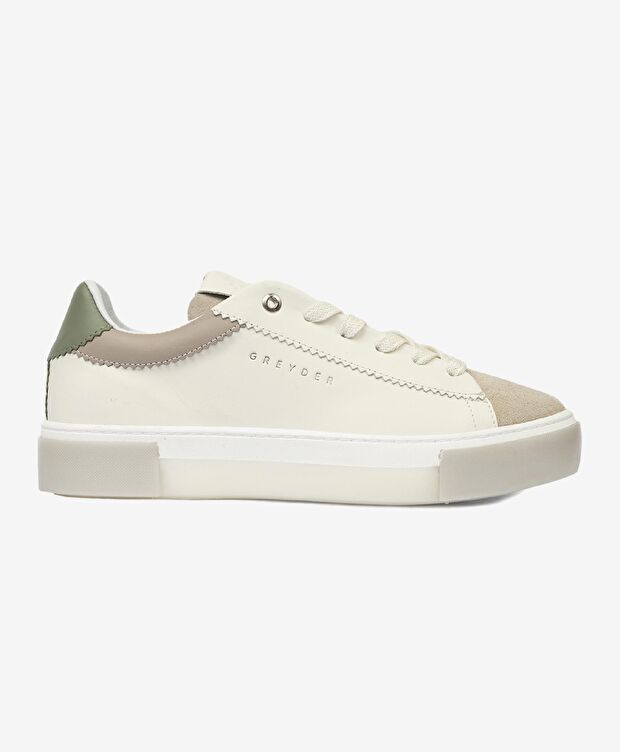 Kadın Beyaz Yeşil Hakiki Deri Sneaker Ayakkabı - 1