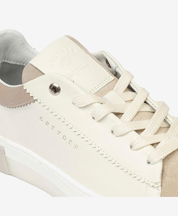 Kadın Beyaz Yeşil Hakiki Deri Sneaker Ayakkabı - 5