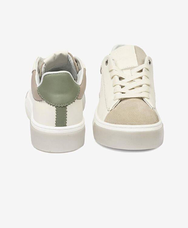 Kadın Beyaz Yeşil Hakiki Deri Sneaker Ayakkabı - 7