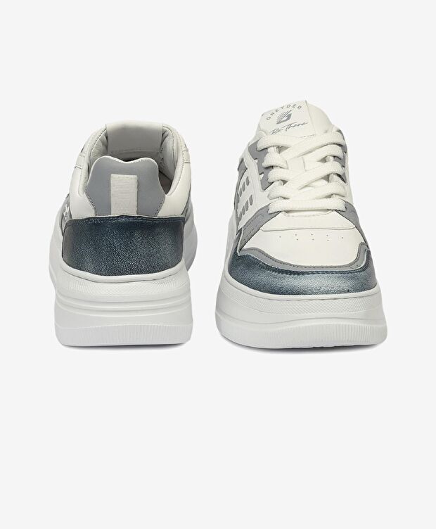 Kadın Mavi Beyaz Hakiki Deri Sneaker Ayakkabı - 7