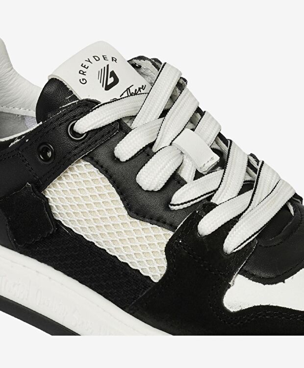 Kadın Siyah Beyaz Hakiki Deri Sneaker Ayakkabı - 5