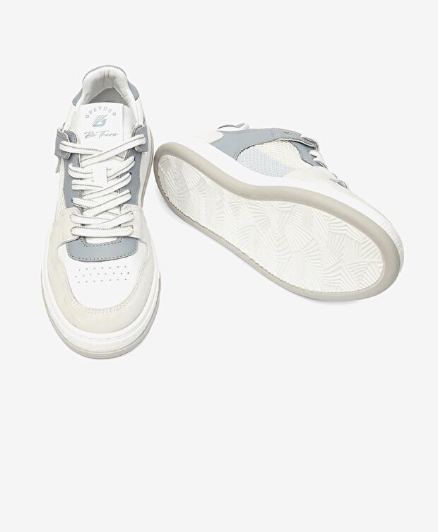 Kadın Beyaz Mavi Hakiki Deri Sneaker Ayakkabı - 6