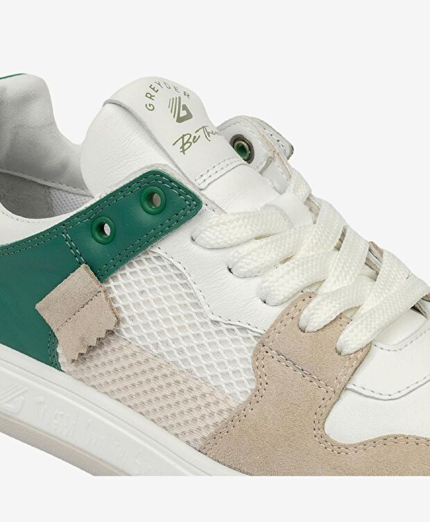Kadın Ekru Yeşil Hakiki Deri Sneaker Ayakkabı - 5