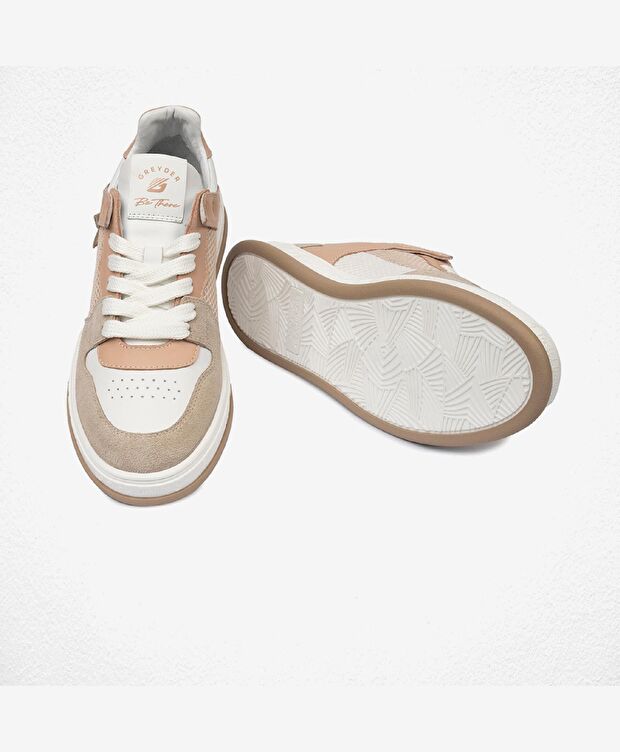 Kadın Ekru Hakiki Deri Sneaker Ayakkabı - 8