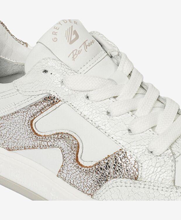 Kadın Beyaz Gümüş Hakiki Deri Sneaker Ayakkabı - 5