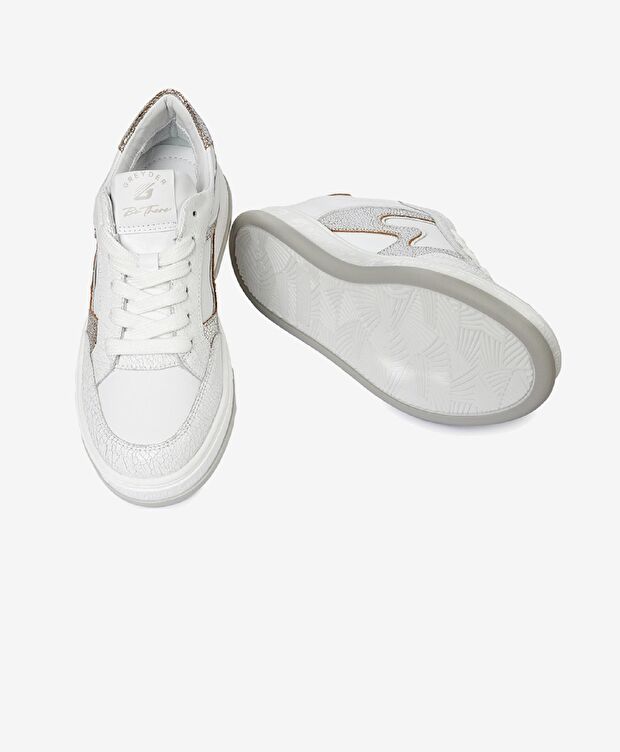 Kadın Beyaz Gümüş Hakiki Deri Sneaker Ayakkabı - 6