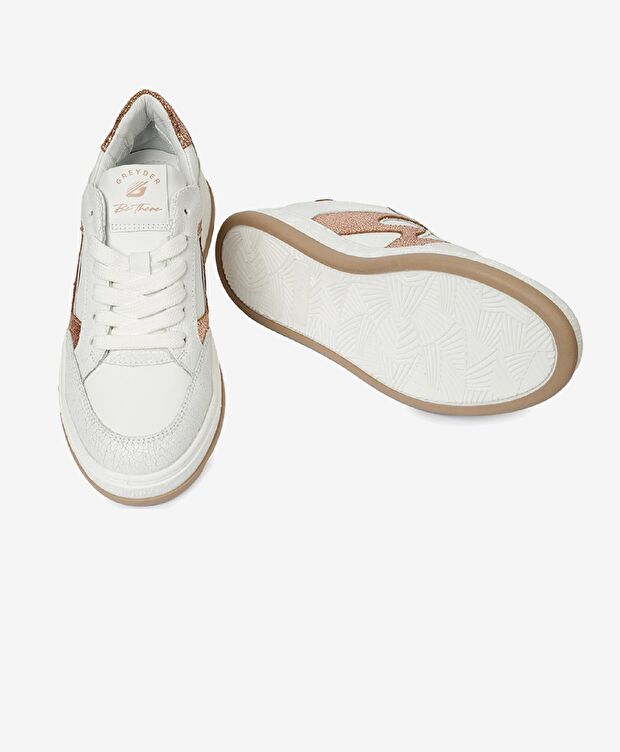 Kadın Beyaz Pembe Hakiki Deri Sneaker Ayakkabı - 6