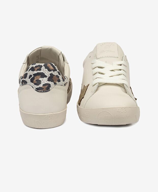 Kadın Kirli Beyaz Leopar Hakiki Deri Sneaker Ayakkabı - 7