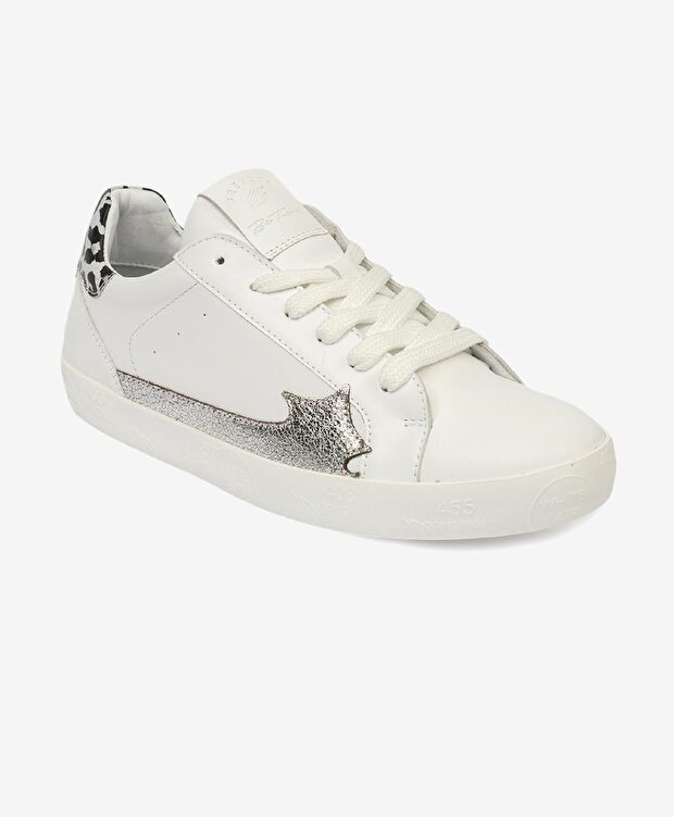 Kadın Beyaz Gümüş Hakiki Deri Sneaker Ayakkabı - 2