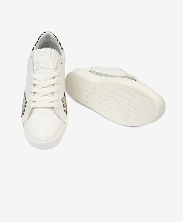 Kadın Beyaz Gümüş Hakiki Deri Sneaker Ayakkabı - 6