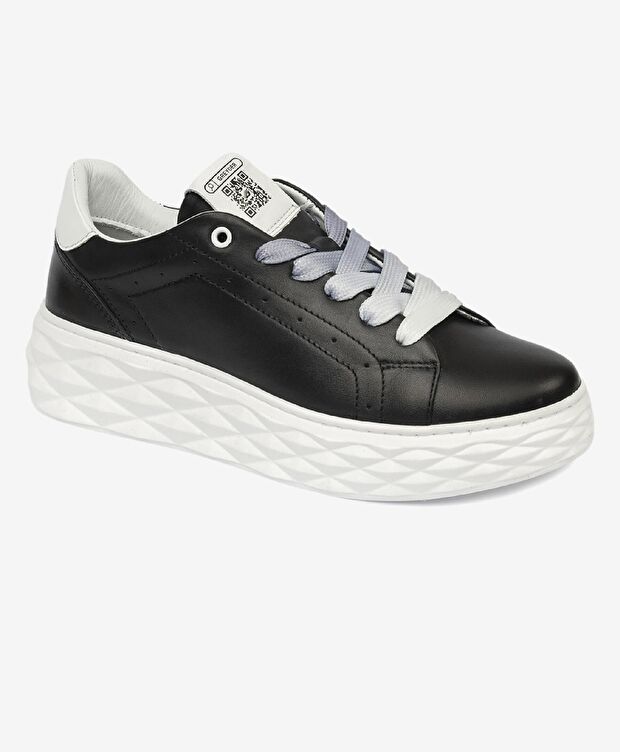 Kadın Siyah Hakiki Deri Sneaker Ayakkabı - 2