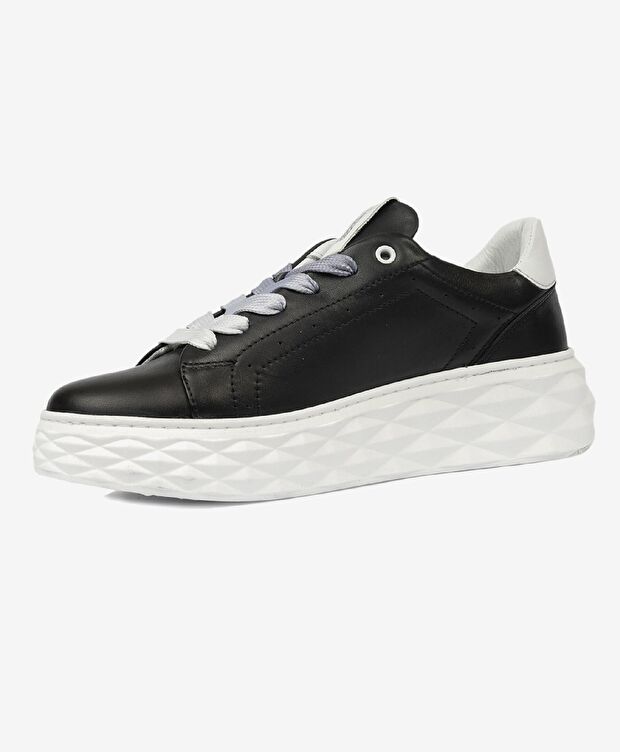 Kadın Siyah Hakiki Deri Sneaker Ayakkabı - 3