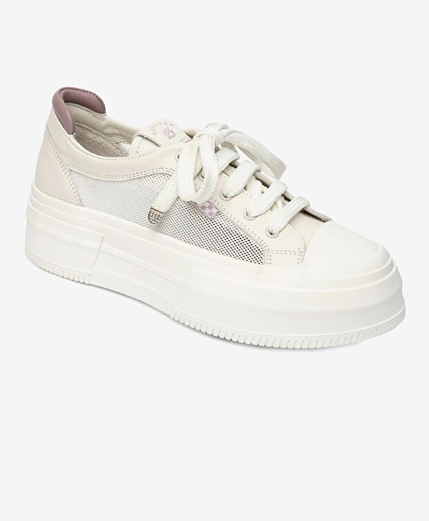 Kadın Kirli Beyaz Lila Hakiki Deri Sneaker Ayakkabı - 2