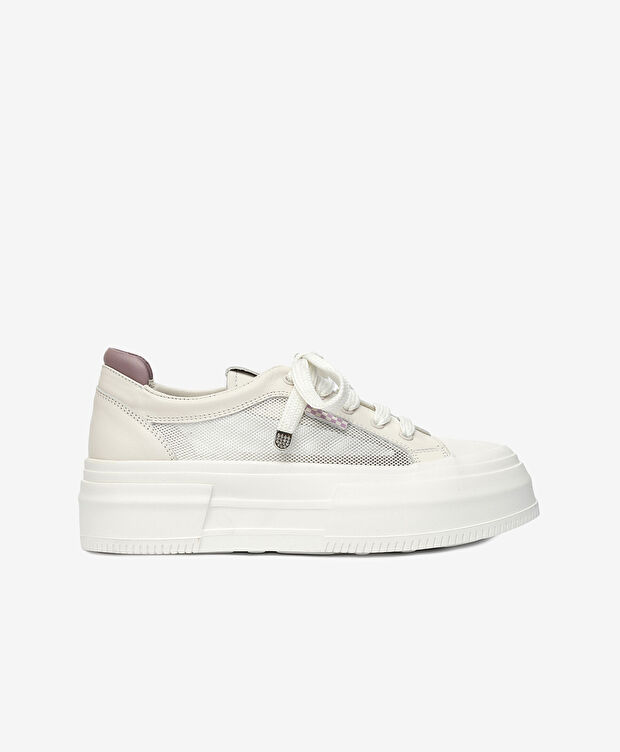 Kadın Kirli Beyaz Lila Hakiki Deri Sneaker Ayakkabı - 2