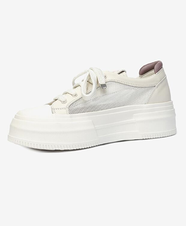 Kadın Kirli Beyaz Lila Hakiki Deri Sneaker Ayakkabı - 3