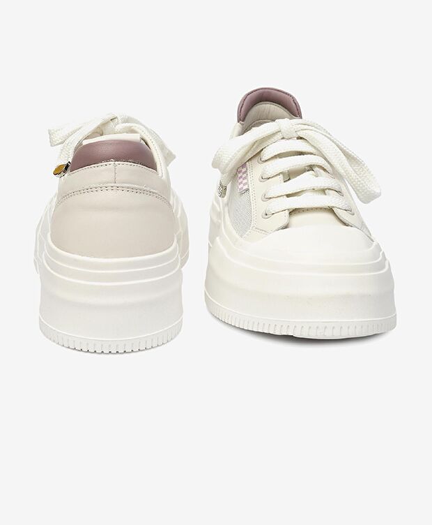 Kadın Kirli Beyaz Lila Hakiki Deri Sneaker Ayakkabı - 7