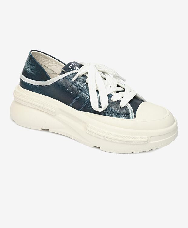 Kadın Mavi Hakiki Deri Sneaker Ayakkabı - 1