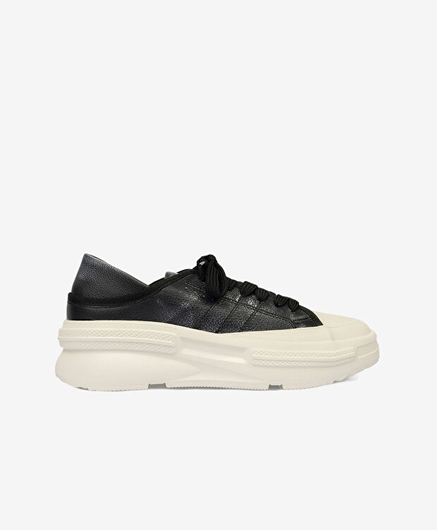 Kadın Siyah Beyaz Hakiki Deri Sneaker Ayakkabı - 1