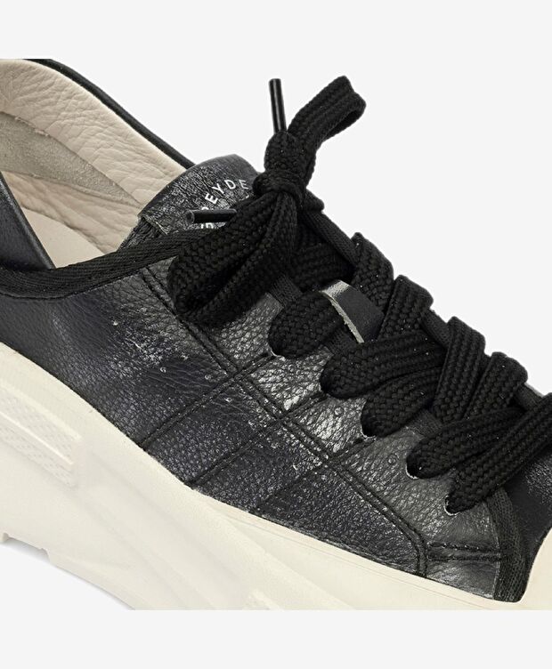 Kadın Siyah Beyaz Hakiki Deri Sneaker Ayakkabı - 5