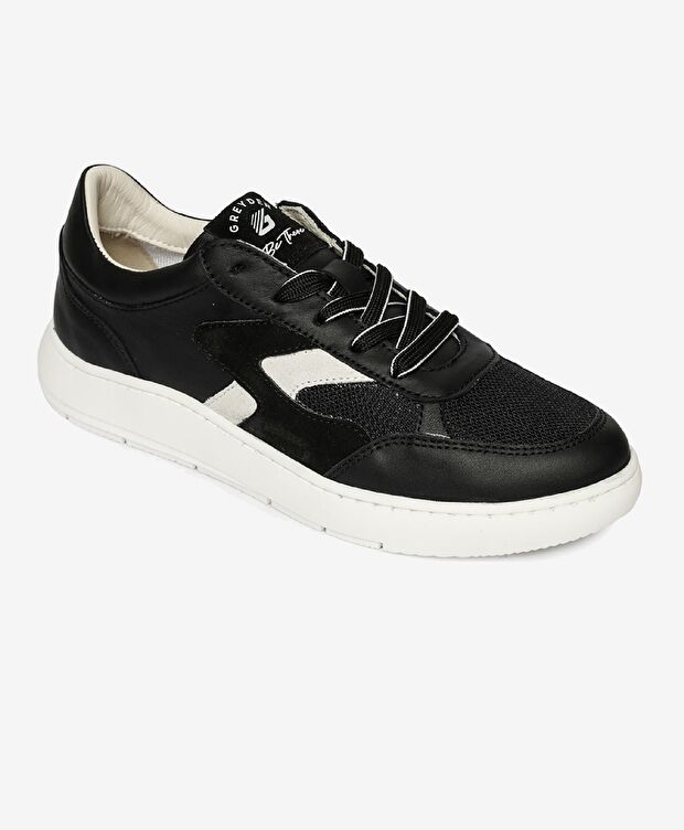 Kadın Siyah Beyaz Hakiki Deri Sneaker Ayakkabı - 2