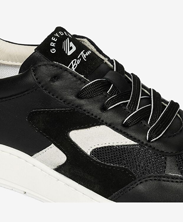 Kadın Siyah Beyaz Hakiki Deri Sneaker Ayakkabı - 5