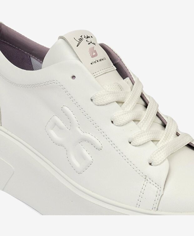 Kadın Beyaz Hakiki Deri Sneaker Ayakkabı - 5
