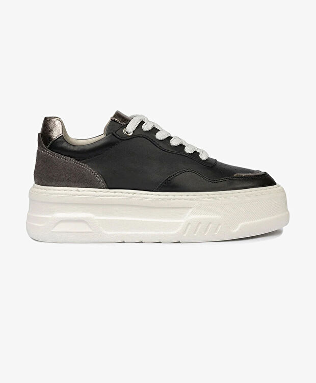 Kadın Siyah Çelik Hakiki Deri Sneaker Ayakkabı - 1