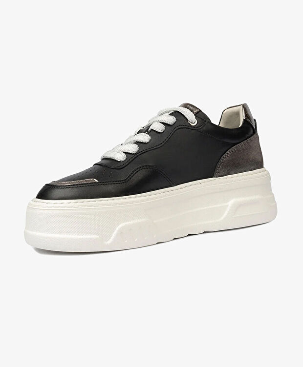 Kadın Siyah Çelik Hakiki Deri Sneaker Ayakkabı - 3