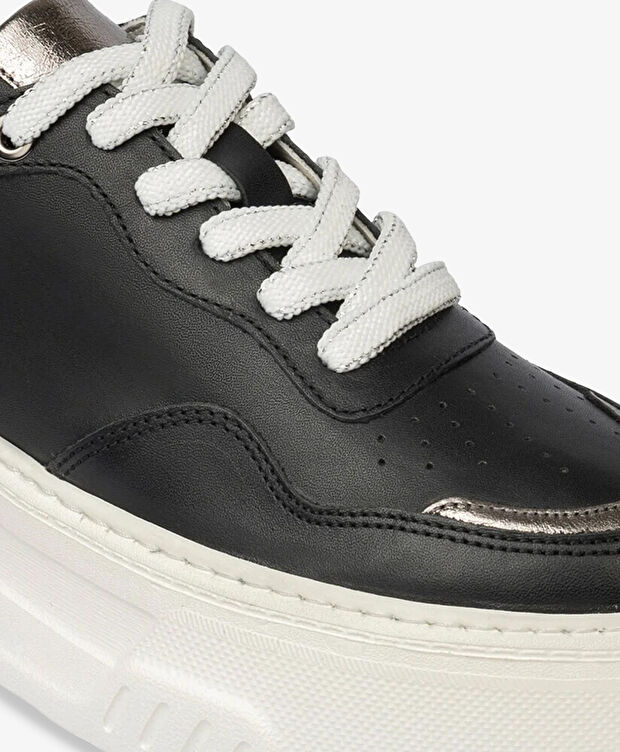 Kadın Siyah Çelik Hakiki Deri Sneaker Ayakkabı - 5