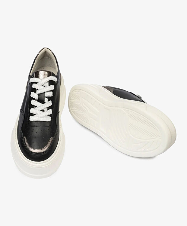 Kadın Siyah Çelik Hakiki Deri Sneaker Ayakkabı - 6