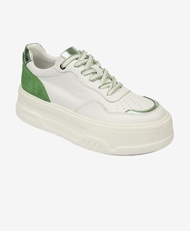 Kadın Beyaz Yeşil Hakiki Deri Sneaker Ayakkabı - 2