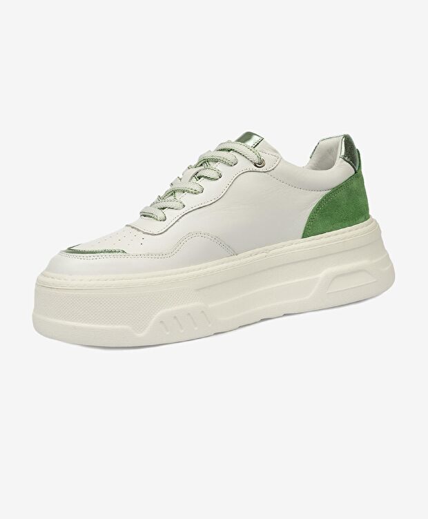 Kadın Beyaz Yeşil Hakiki Deri Sneaker Ayakkabı - 3