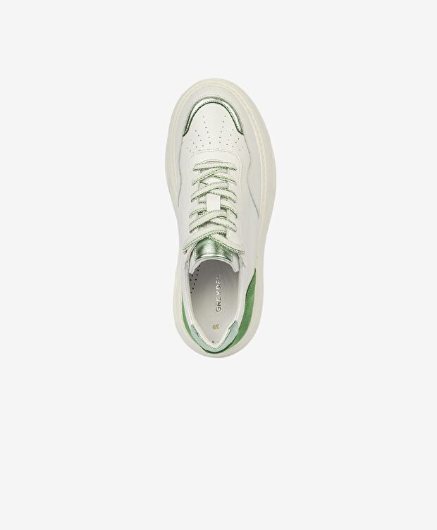 Kadın Beyaz Yeşil Hakiki Deri Sneaker Ayakkabı - 4