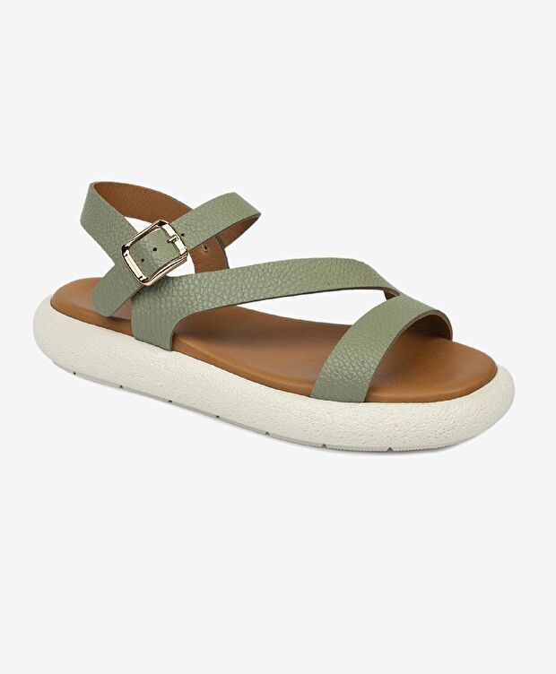 Kadın Su Yeşili Hakiki Deri Sandalet - 2