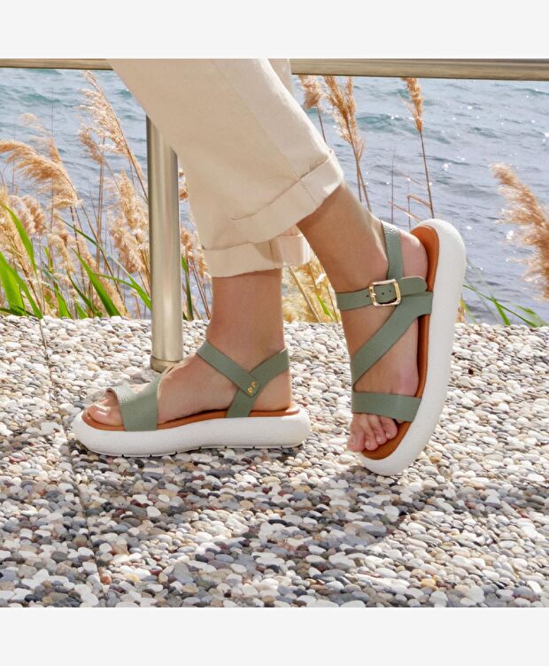 Kadın Su Yeşili Hakiki Deri Sandalet - 9