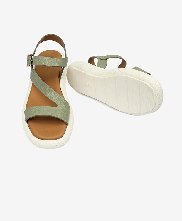 Kadın Su Yeşili Hakiki Deri Sandalet - 6