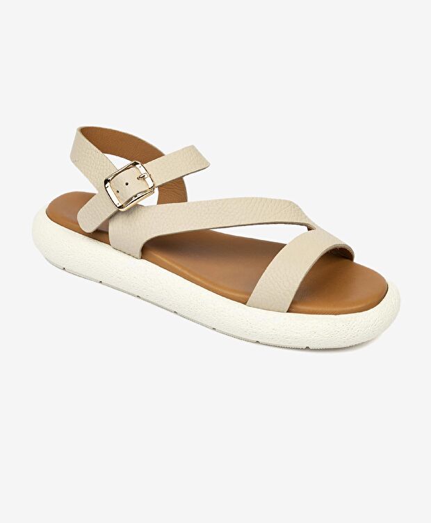 Kadın Bej Hakiki Deri Sandalet - 2