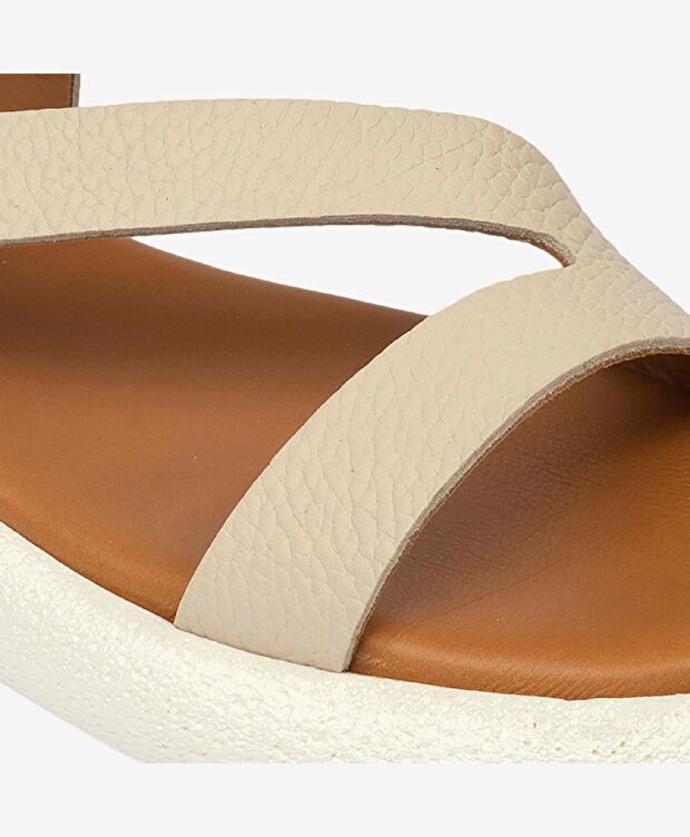 Kadın Bej Hakiki Deri Sandalet - 5