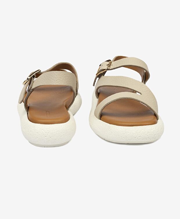 Kadın Bej Hakiki Deri Sandalet - 7